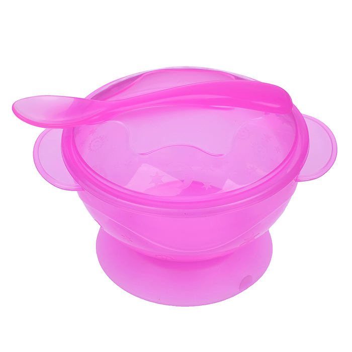 Набор детской посуды, 3 предмета: миска на присоске 330 мл, крышка, ложка, от 5 мес., цвет розовый 