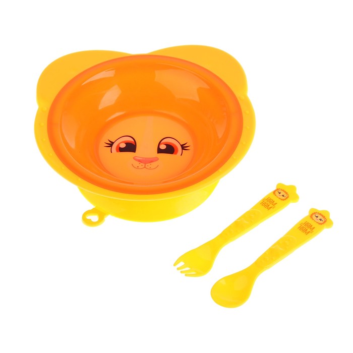 Набор посуды «Львёнок Лео», 3 предмета: тарелка на присоске 250 мл, вилка, ложка 