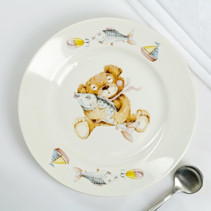 Набор посуды "Медвежата", 3 предмета: кружка 260 мл, тарелка мелкая 17,5 см, тарелка глубокая 17,5 см, рисунок МИКС 