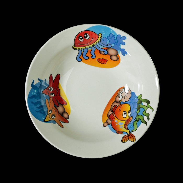 Набор детской посуды "Морской мир", 3 предмета: тарелка 17,5 см, миска 250 мл (17,5 см), кружка 260 мл, рисунок МИКС 