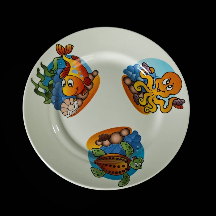 Набор детской посуды "Морской мир", 3 предмета: тарелка 17,5 см, миска 250 мл (17,5 см), кружка 260 мл, рисунок МИКС 