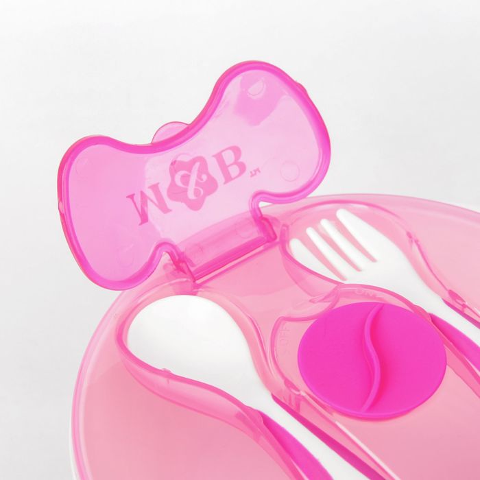 Набор детской посуды Basic, 4 предмета: миска на присоске 400 мл, крышка, ложка, вилка, от 5 мес., цвет розовый 