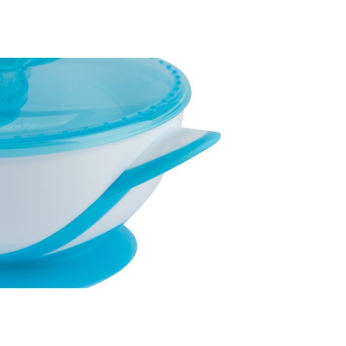 Набор детской посуды, 3 предмета: тарелка на присоске, крышка, ложка, цвет голубой 