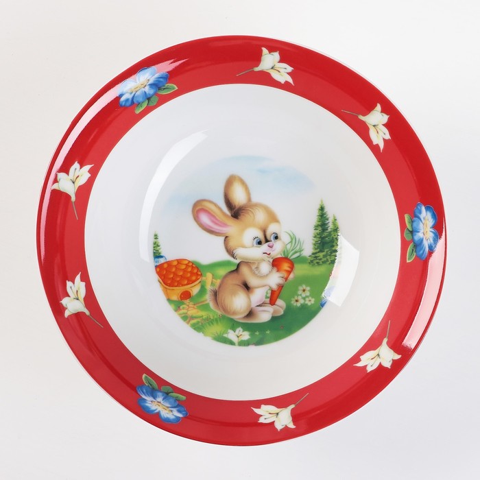 Набор детской посуды "Зайка", 3 предмета: кружка 230 мл, миска 400 мл, тарелка d=18 см 