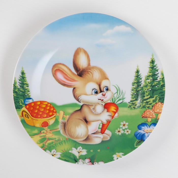 Набор детской посуды "Зайка", 3 предмета: кружка 230 мл, миска 400 мл, тарелка d=18 см 