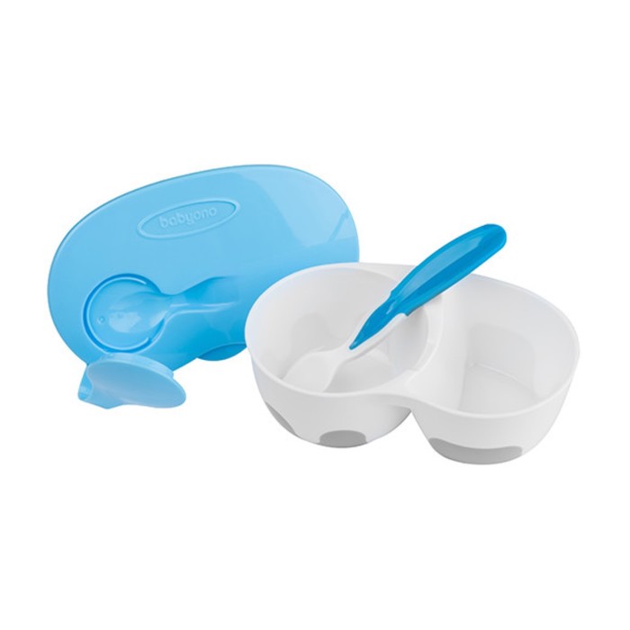 Набор детской посуды, 3 предмета: тарелка двухсекционная, крышка, ложка, цвет синий 