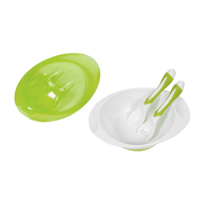 Набор детской посуды, 4 предмета: тарелка, крышка, ложка, вилка цвета МИКС 
