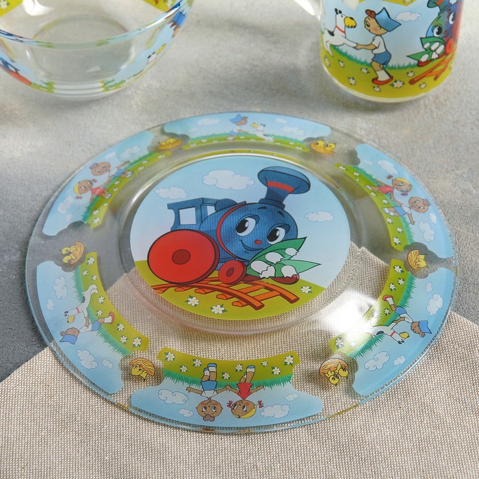 Набор посуды детский "Паравозик из Ромашково", 3 предмета: кружка 200 мл, салатник 300 мл, тарелка 20 см 