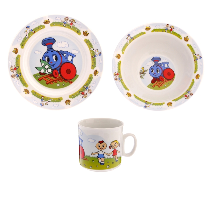 Набор посуды детский "Паровозик из Ромашково": чашка 200 мл, тарелка 20 см, супница 550 мл 