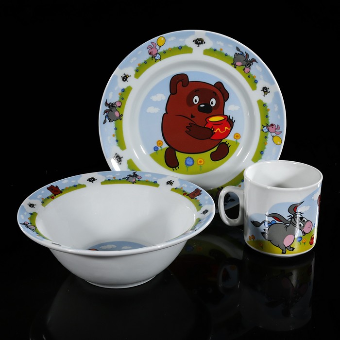 Набор посуды детской "Винни Пух": тарелка 20 см, кружка 200 мл, миска 550 мл 