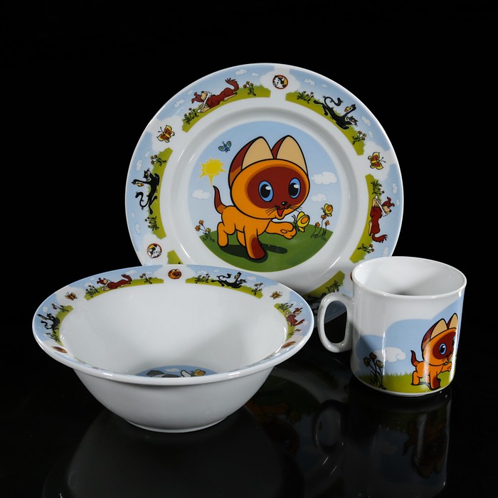 Набор посуды детский "Котенок по имени Гав": тарелка 20 см, кружка 200 мл, миска 550 мл 