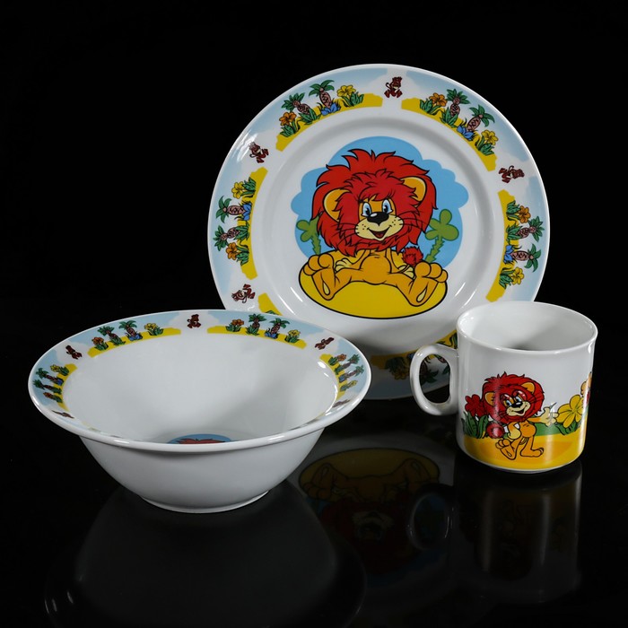 Набор посуды детский "Львенок": тарелка 20 см, кружка 200 мл, миска 550 мл 
