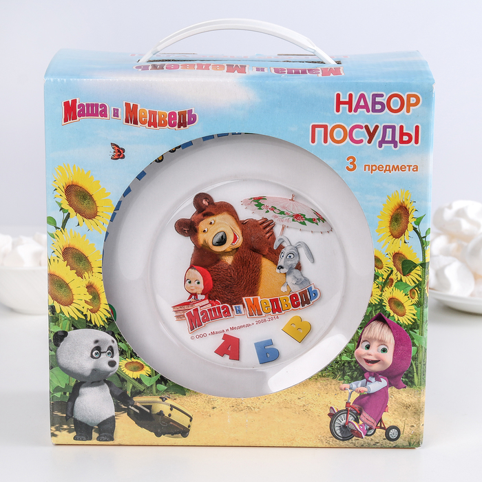 Набор детской посуды "Маша и Медведь. Азбука", 3 предмета: кружка 250 мл, тарелка 195 мм, салатник 125 мм 