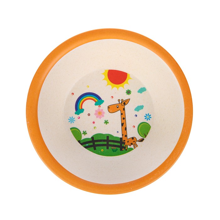 Набор детской посуды из бамбука «Жирафик и радуга», 5 предметов: тарелка, миска, стакан, столовые приборы 
