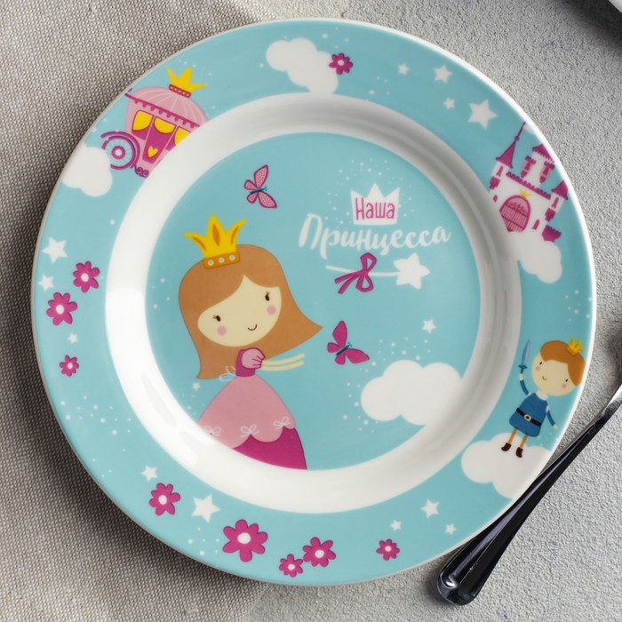 Набор детской посуды "Принцесса", кружка 250 мл, тарелка 17,5 см, салфетка 22 х 35 см 