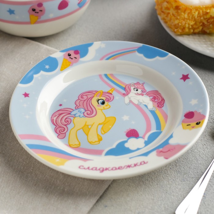 Набор детской посуды "Сладкоежка", кружка 250 мл, глубокая тарелка 13 см, тарелка 15 см 