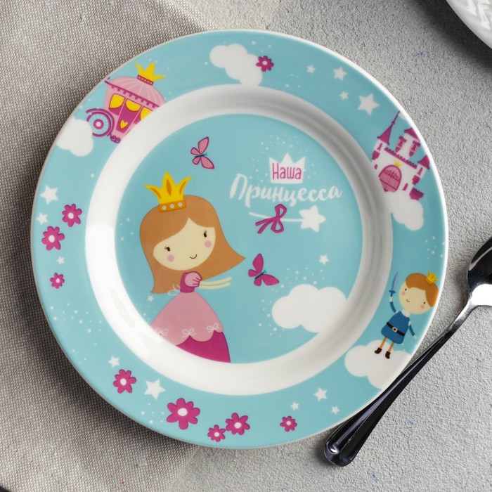 Набор детской посуды "Принцесса", кружка 250 мл, глубокая тарелка 13 см, тарелка 15 см 