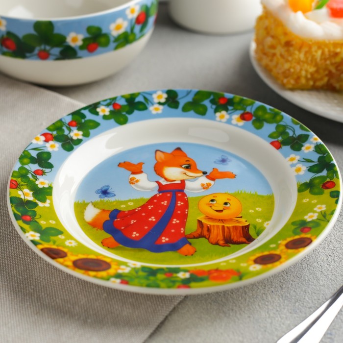 Набор детской посуды "Солнышко", кружка 250 мл, глубокая тарелка 13 см, тарелка 15 см 