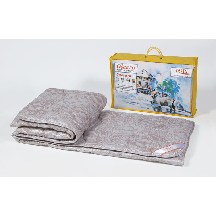 Одеяло 140х205 см, шерсть овечья, ткань тик, п/э 100% 