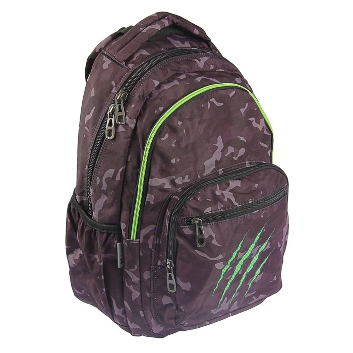 Рюкзак молодёжный Yes T-55 43 х 40 х 22 см, эргономичная спинка, Claw, серый/зелёный 