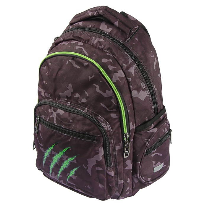 Рюкзак молодёжный Yes T-55 43 х 40 х 22 см, эргономичная спинка, Claw, серый/зелёный 