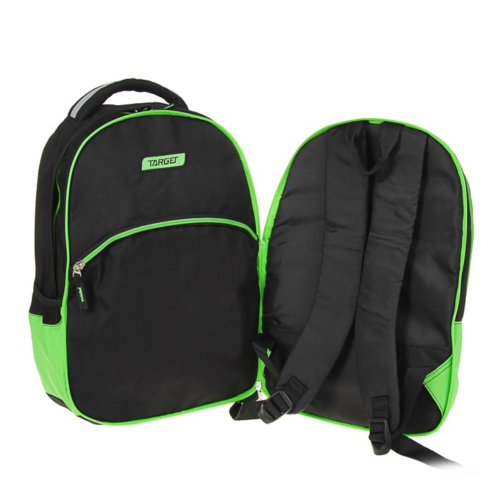 Рюкзак молодежный эргономичная спинка Target 46*32*18 2 рюкзака в одном Green apple, чёрный/зелёный 21299 