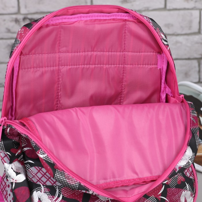 Рюкзак молодёжный, отдел на молнии, наружный карман, усиленная спинка, цвет розовый/чёрный 