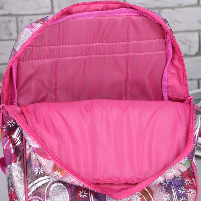 Рюкзак молодёжный, отдел на молнии, наружный карман, усиленная спинка, цвет розовый 