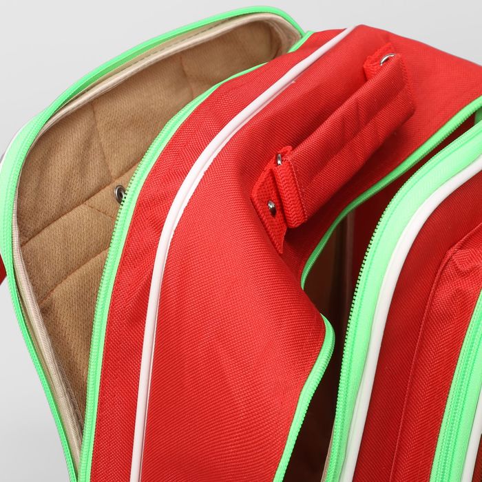 Рюкзак школьный, 2 отдела на молниях, 2 наружных кармана, цвет красный/зелёный 