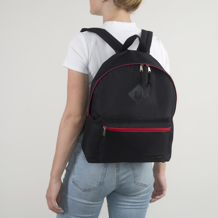 Рюкзак молодёжный, отдел на молнии, наружный карман, цвет чёрный/красный 