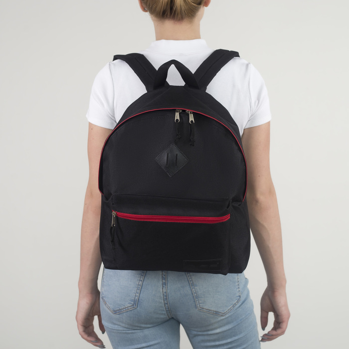 Рюкзак молодёжный, отдел на молнии, наружный карман, цвет чёрный/красный 