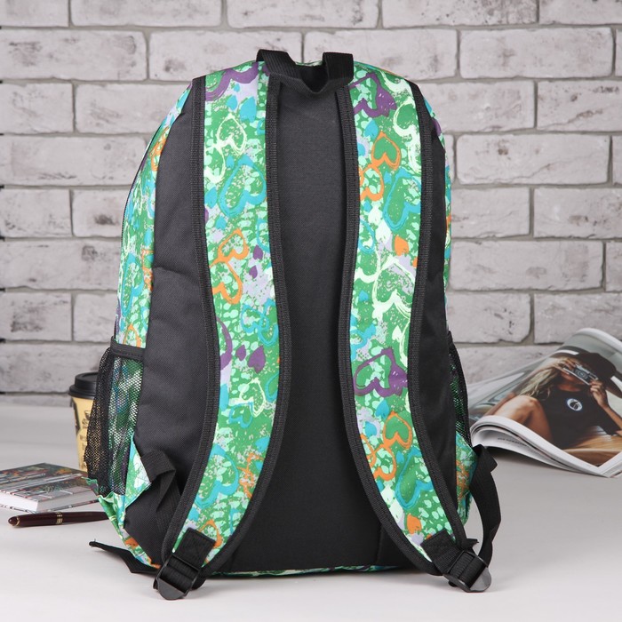 Рюкзак школьный, отдел на молнии, 2 наружных кармана, 2 боковых сетки, цвет зелёный 