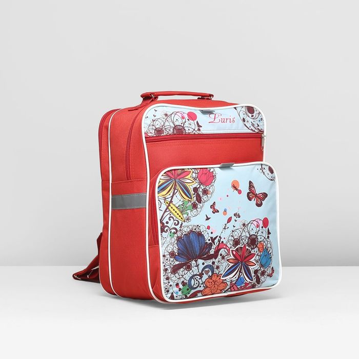 Рюкзак школьный, 2 отдела на молниях, 2 наружных кармана, цвет красный/белый 