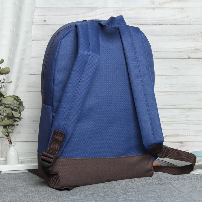 Рюкзак молодёжный, отдел на молнии, наружный карман, цвет синий/коричневый 