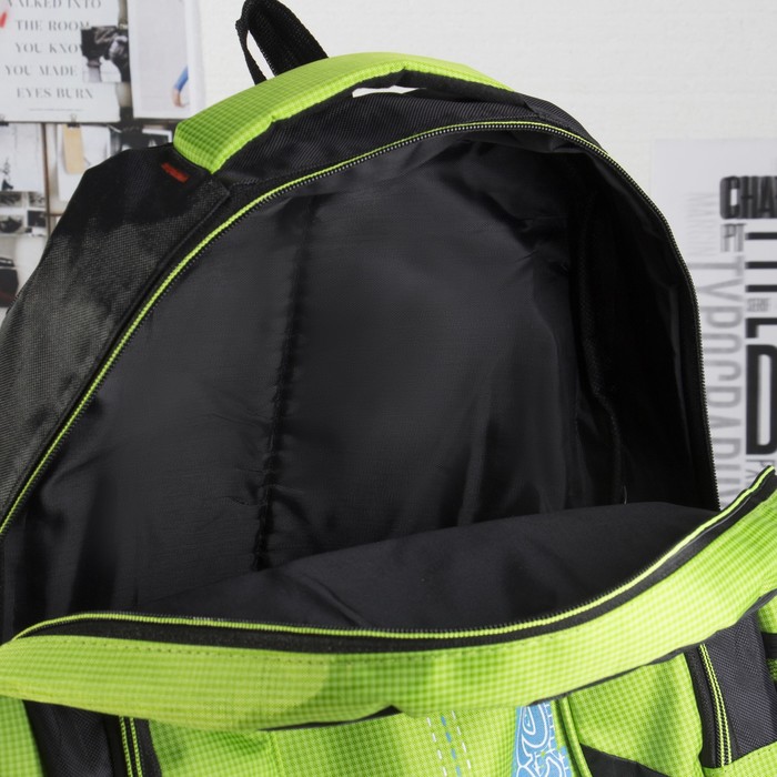 Рюкзак молодёжный, 2 отдела на молниях, наружный карман, 2 боковых кармана, цвет чёрный/зелёный 