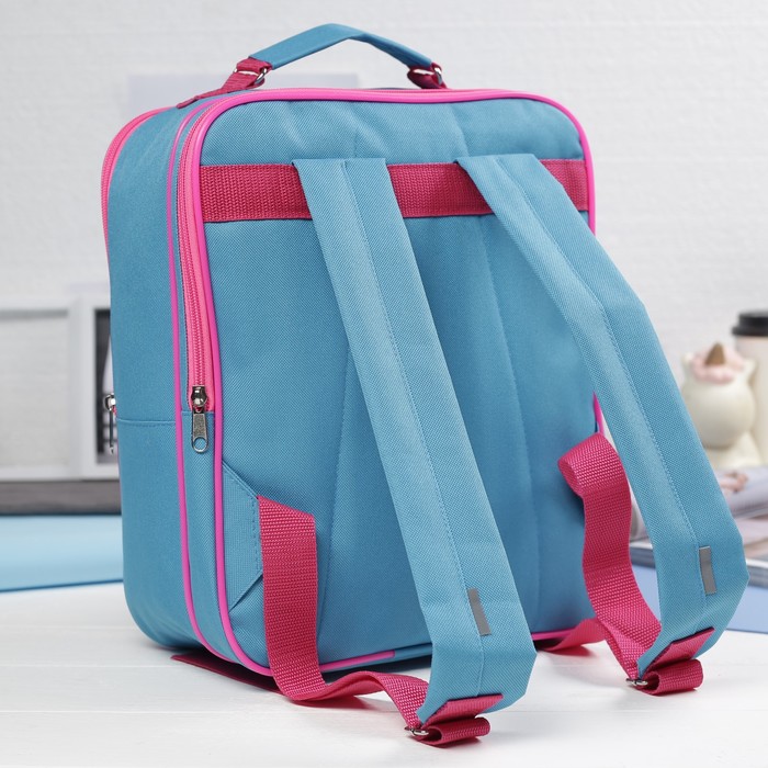 Рюкзак школьный, 2 отдела на молниях, 2 наружных кармана, цвет голубой 