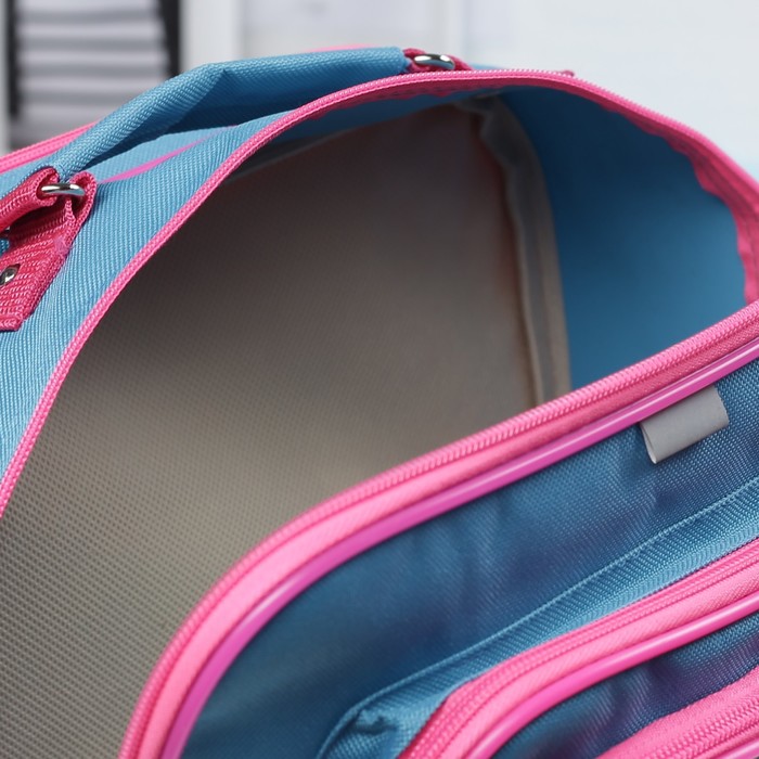 Рюкзак школьный, 2 отдела на молниях, 2 наружных кармана, цвет голубой 