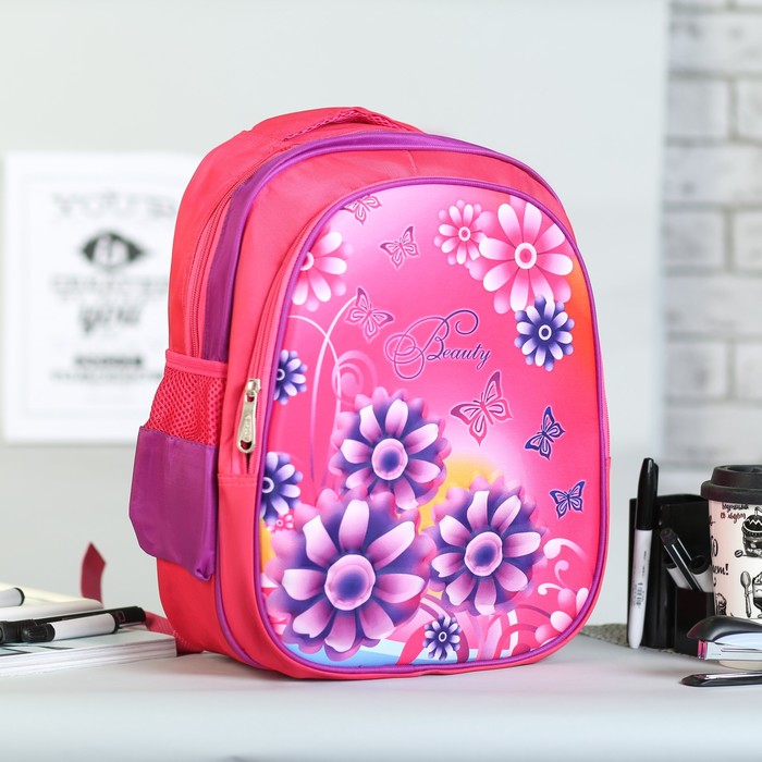Рюкзак школьный, отдел на молнии, наружный карман, 2 боковые сетки, усиленная спинка, цвет розовый 