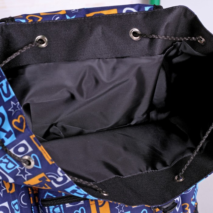 Рюкзак молодёжный, отдел на шнурке, наружный карман, цвет чёрный/синий 