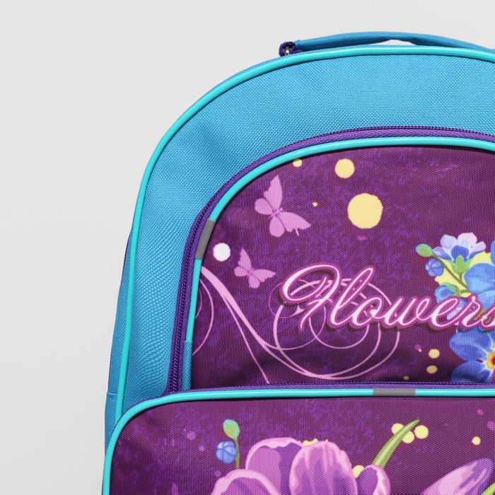 Рюкзак школьный, 2 отдела на молниях, 2 наружных кармана, цвет голубой/фиолетовый 