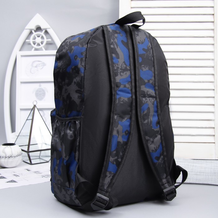 Рюкзак молодёжный, отдел на молнии, 3 наружных кармана, цвет чёрный/синий 
