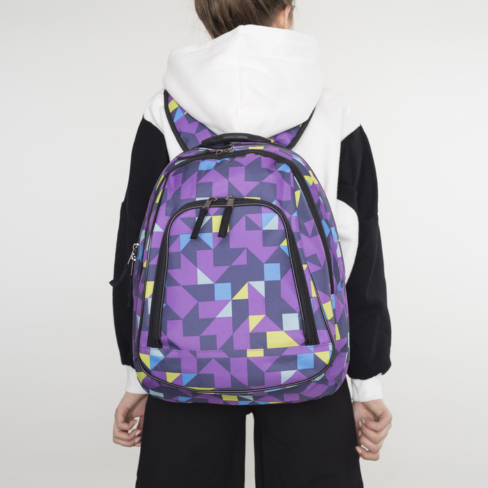 Рюкзак школьный, 2 отдела на молниях, 2 наружных кармана, цвет сиреневый 