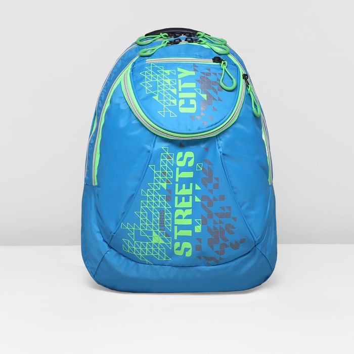 Рюкзак школьный, 2 отдела на молниях, наружный карман, цвет голубой 