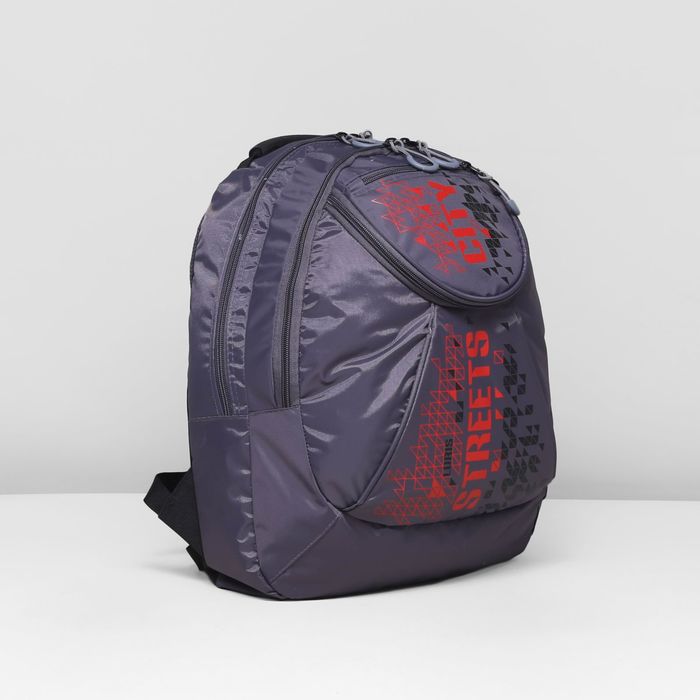 Рюкзак школьный, 2 отдела на молниях, наружный карман, цвет серый/красный 