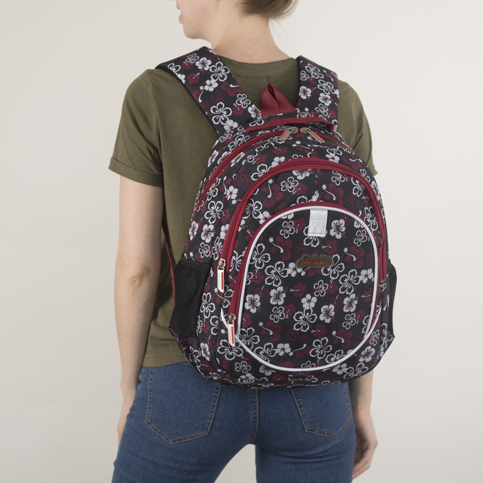 Рюкзак школьный, 2 отдела на молниях, наружный карман, 2 боковых кармана, цвет чёрный/розовый/белый 