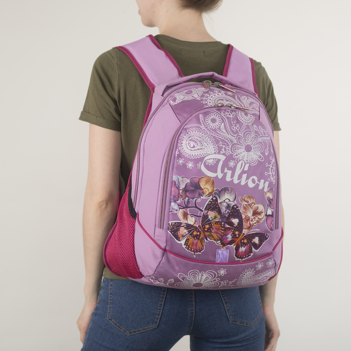 Рюкзак школьный, 2 отдела на молниях, 2 наружных кармана, эргономичная спинка, цвет розовый 