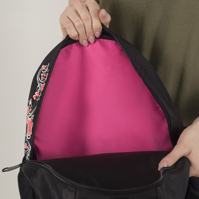 Рюкзак школьный, 2 отдела на молниях, наружный карман, 2 боковых кармана, цвет чёрный 