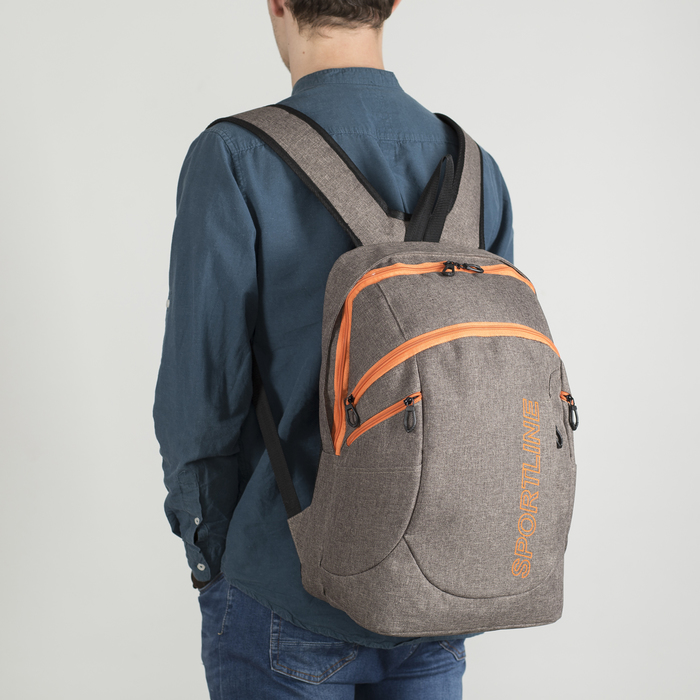 Рюкзак школьный, 2 отдела на молниях, 3 наружных кармана, цвет коричневый/оранжевый 