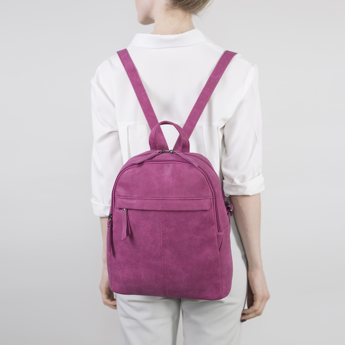 Рюкзак молодёжный, 2 отдела на молниях, наружный карман, цвет малиновый 