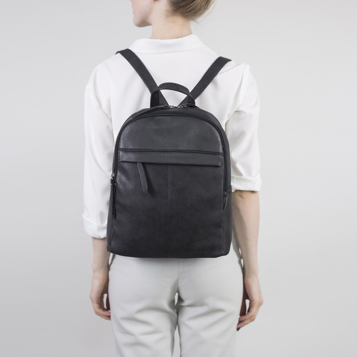 Рюкзак молодёжный, 2 отдела на молниях, наружный карман, цвет чёрный 
